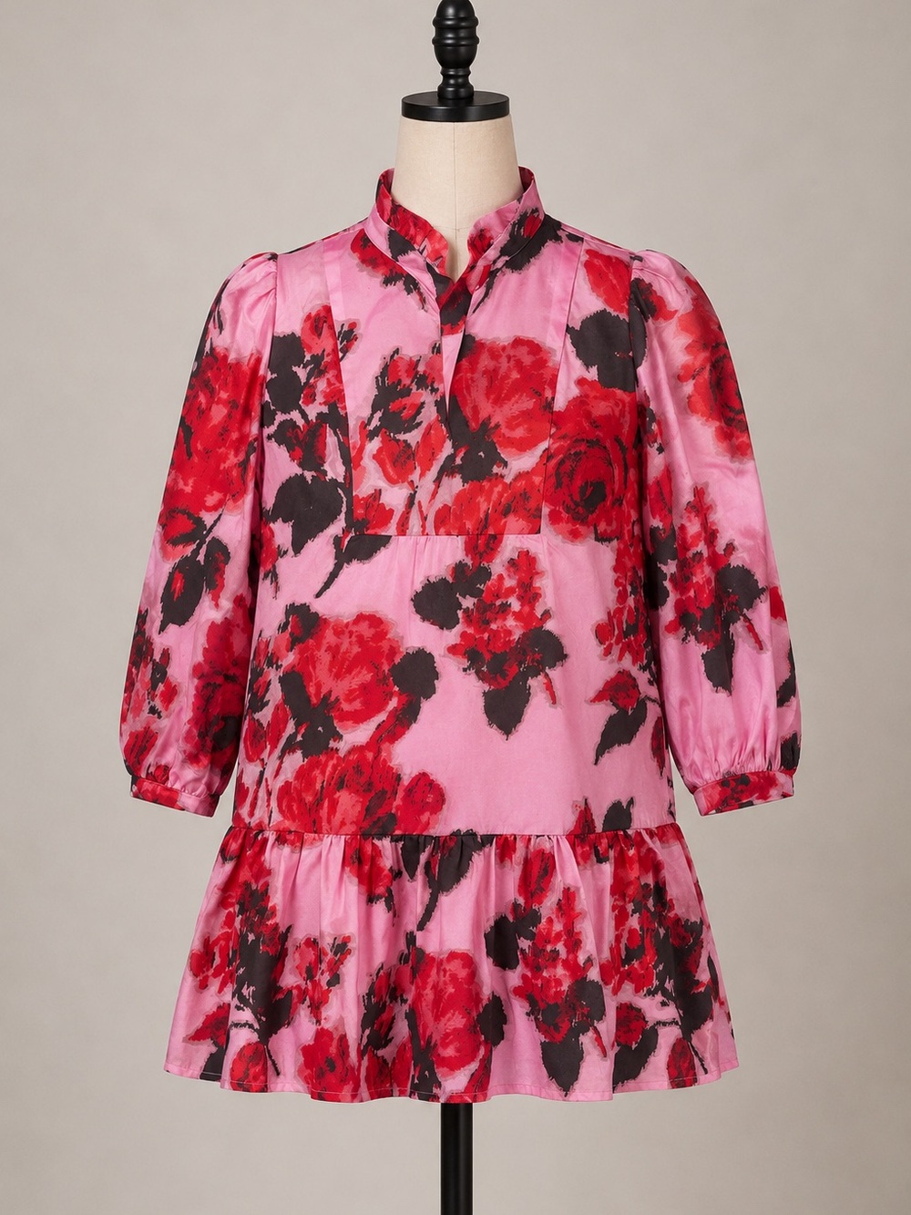 Tuckernuck Women’s Jacquard Floral Mini Dress | XL | Pink Red Ruffle Hem